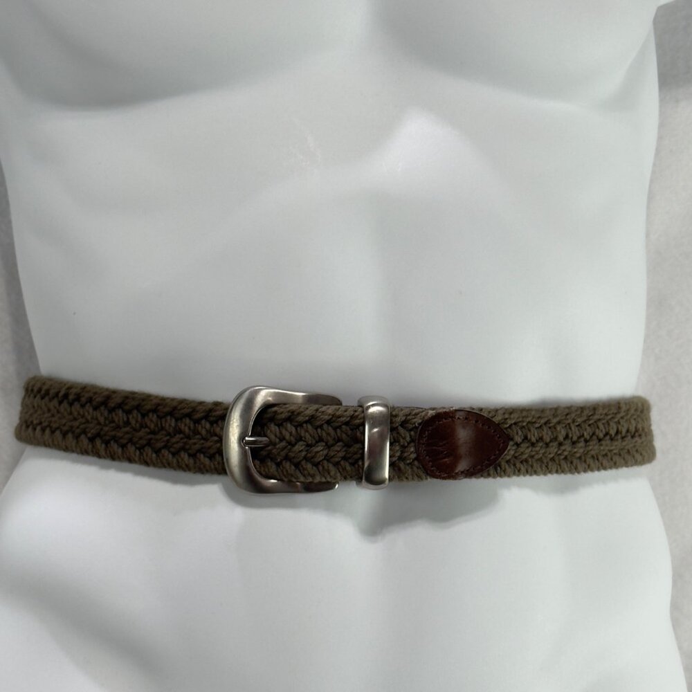 Unbranded Men’s Woven Fabric Leather Trim Olive Green Belt Size 42